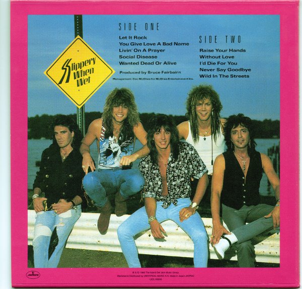 promo cardboard back sleeve from original japanese LP, Bon Jovi - Slippery When Wet